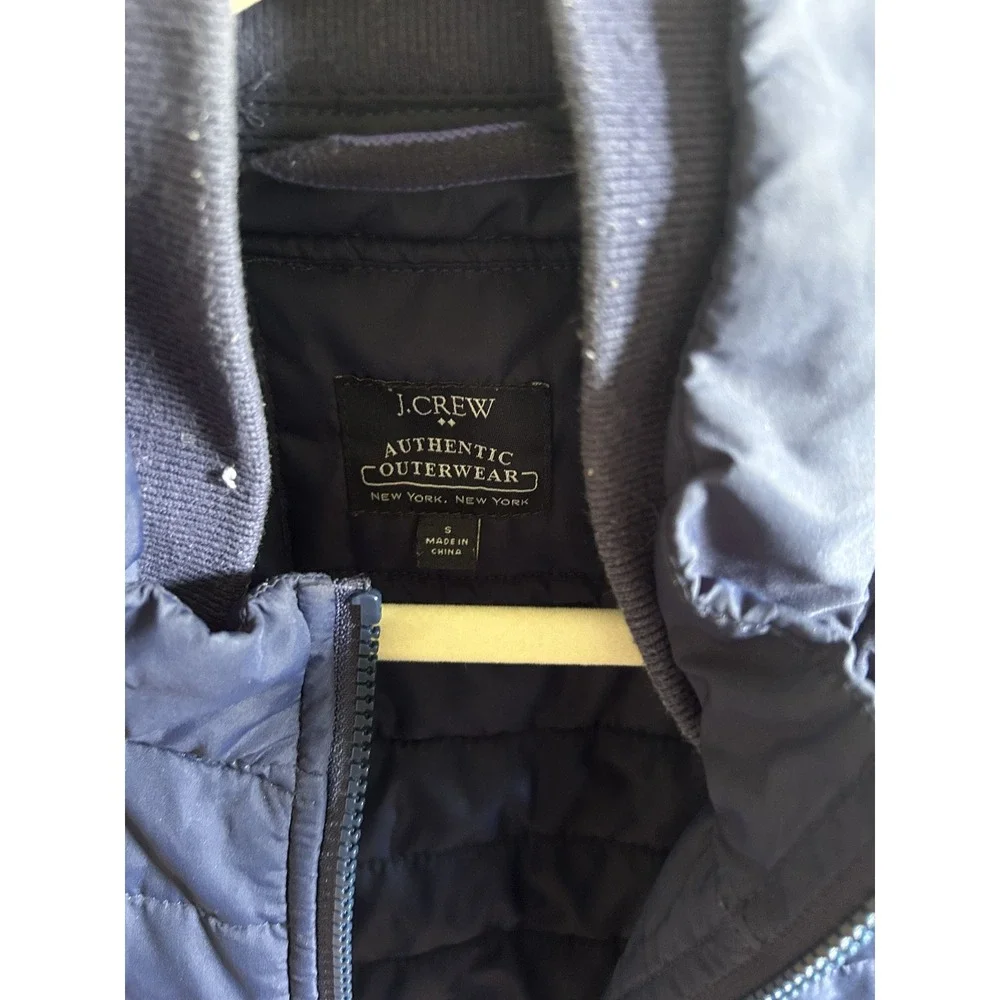 J.Crew Mens Navy Blue Quilted Puffer Vest Full Zip Ribbed Collar Small